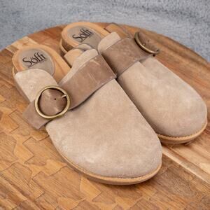 Sofft Billie Suede Clog Buckle | Tan Cushioned Cork | | Women’s Sz 8.5 M